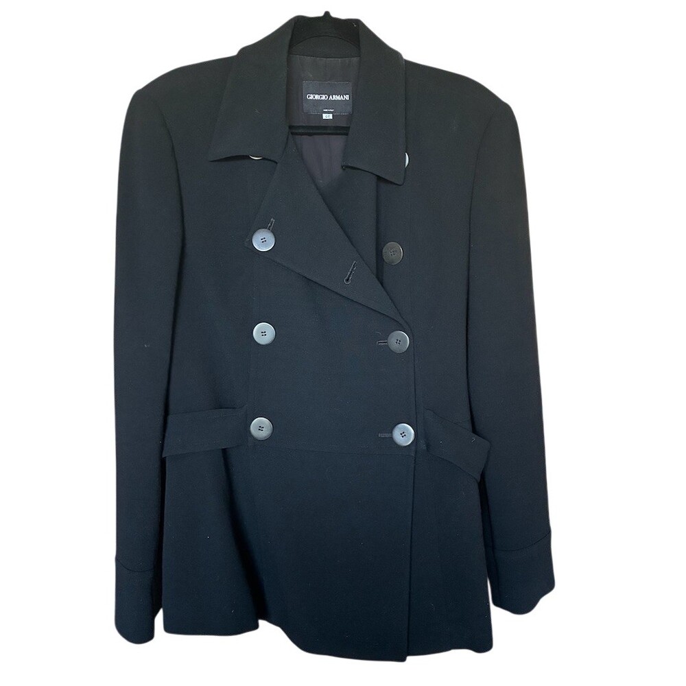 Giorgio Armani Blazer Jacket Men’s Size 46 Black Double Breasted Belted